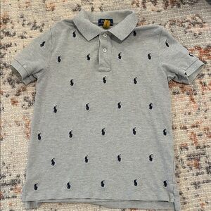 Polo by Ralph Lauren Kids Gray Polo Shirt with Navy Accents